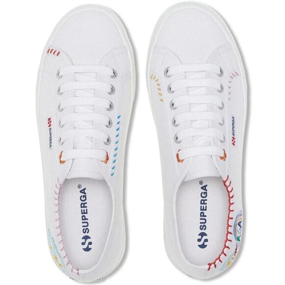 NEW Superga Happy Logo Womens White Sneakers. Colorful Embroidery Canvas Size 8 - Picture 4 of 11